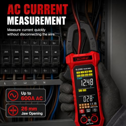 True RMS Digital Clamp Meter 6000 Counts Multimeter, AC/DC Voltage 600A AC Current Tester, NCV Non-Contact Voltage & Live Wire Detector, Auto Range Overload Protection for Home Industrial Repair