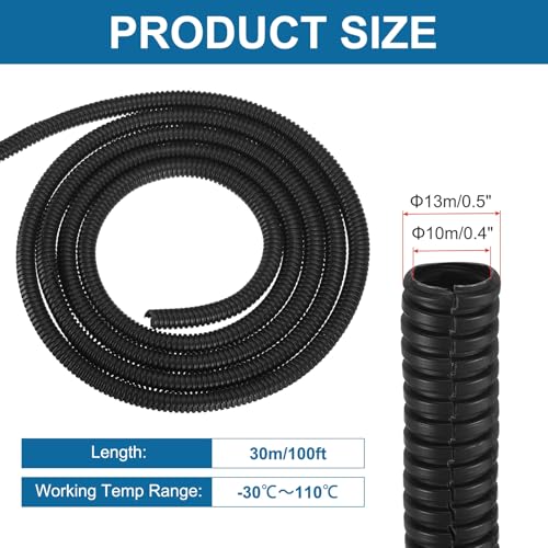 MECCANIXITY 3/8" 100ft Split Wire Loom Tubing w/Installation Tool Black - color: Black, size: 3/8 Inch 100ft