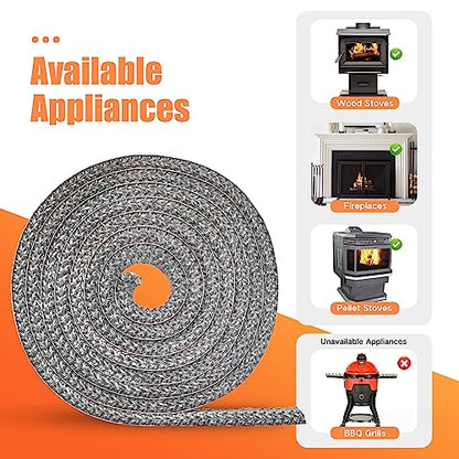 Wood Stove Gaske, Self Adhesive Flat Gasket for Stoves and Fireplaces, 5/8" Width, 1/4" Thick, 72" Length, High Temperature Fiberglass Flat Gasket Tape - size: 5/8" Wide - 1/4" Thick