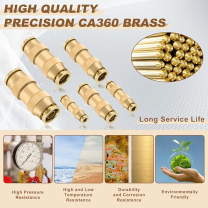 48PCS 6-Size Brass Dot Air Line Fitting Kit,1/8"-1/2" Straight Union - size: 1/4" + 3/8" + 5/16" + 5/32" + 1/8" + 1/2"