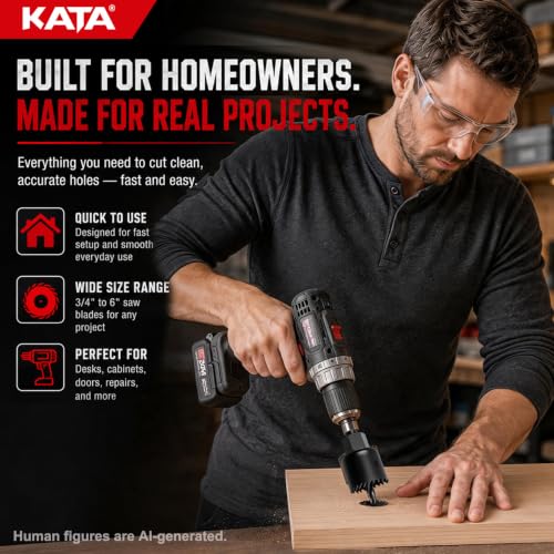 KATA 25 Piece Hole Saw Kit with 3/4"-6" for Wood, Drywall, PVC and Plastic - color: 25PC-Black Hole Saw Kit