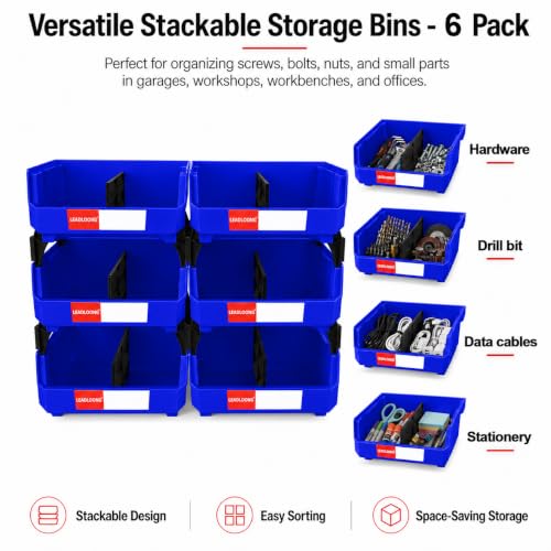 6 Pack Stackable Storage Bins Heavy Duty Parts Organizer Blue - color: Blue-6 Pack, size: 11"x11"x5"