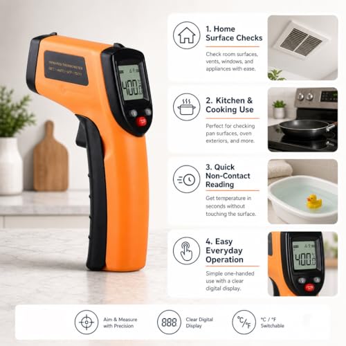 Air Temperature Gun, Non-Contact Infrared Thermometer -58~752F, Laser Type