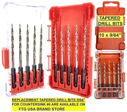 FTG USA 3 Pc #6 (9/64") Countersink Drill Bit Set with Tapered Drill Bits - size: #6, style: Same Sort 3 Pc