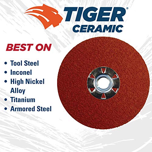 Weiler 69880 Tiger Ceramic Alumina Resin Fiber Sanding & Grinding Disc, 4-1/2" Diameter, 24 Grit, 5/8" - 11 Hub (Pack of 25) - size: 5/8"-11 Hub, style: 24 Grit