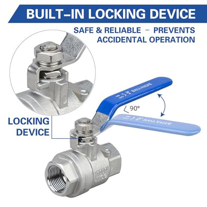 3/4" NPT Ball Valve 2-Pack, 304 Stainless Steel, Full Port - size: 3/4 inch
