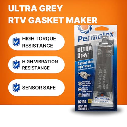 Permatex 82194 Ultra Grey Rigid High-Torque RTV Silicone Gasket Maker, 3.0 oz. - size: 3 Fl. Oz., style: Ultra Grey