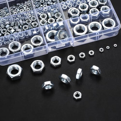 Metric Hex Nuts Assortment Kit, 430 Pcs Stainless Steel Hex Nuts Set, Hex Hardware Nuts, Coarse Thread Hexagon Nuts for Screw Bolts, M2 M2.5 M3 M4 M5 M6 M8 M10 M12