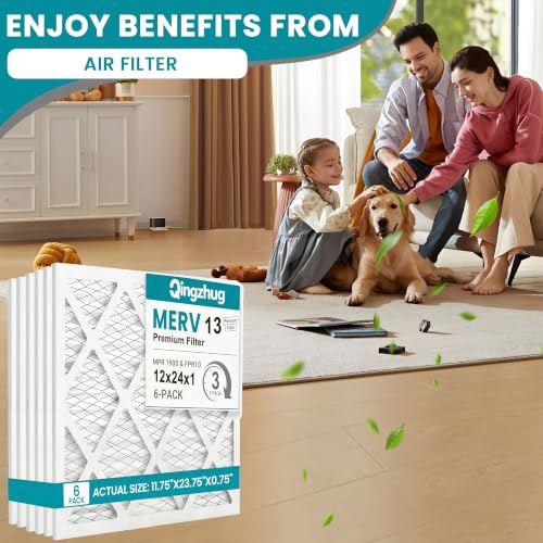 12x24x1 MERV 13 (6-Pack) Pleated Air Filter (Actual Size: 11.75" x 23.75" x 0.75") MPR 1900 & FPR 10, Furnace Air Filters - size: 12x24x1 6-Pack