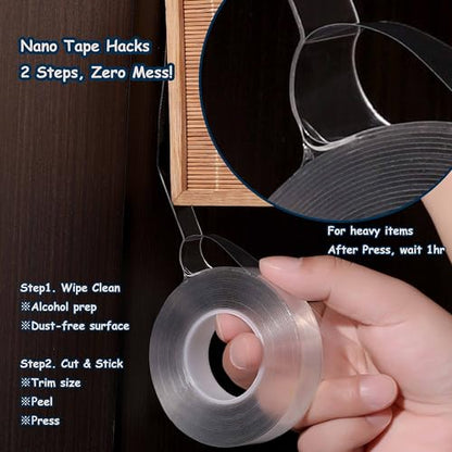 Valley'sYuMiao 4Rolls, Nano Double Sided Mountinging Tape, Adhesive-self Heavy Duty Tape, 2 Sides Sticky Tack Tape, 0.7in×10fts, 40fts Total Long (Pack of 2) - size: 4Rolls, 0.7″,40fts TL (Pack of 2)