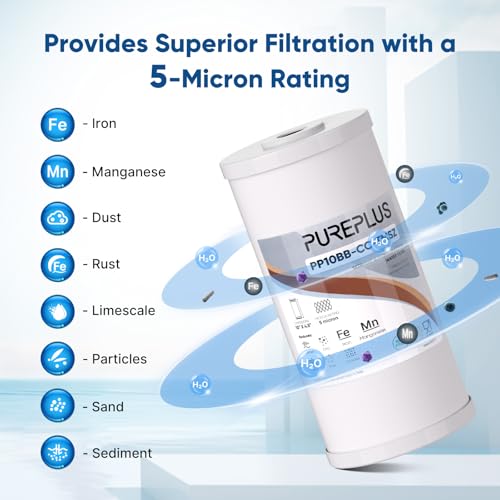 PUREPLUS 10" x 4.5" Whole House Iron Reducing Sediment Water Filter,2PACK - size: 2 Count (Pack of 1), style: Heavy Metals Removal（PRO)