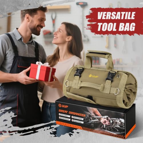 UUP Tool Roll Bag, Heavy Duty Tool Bag Gifts for Men Dad Mechanic, Khaki - color: Khaki