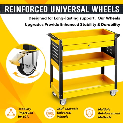 4 Tier Rolling Tool Cart, 400LBS Heavy Duty Tool Service Cart - color: Yellow