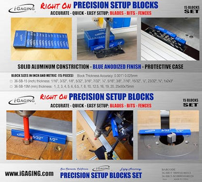 iGaging Setup Block Bar Gauge Precision Aluminum 15 piece for Woodworking