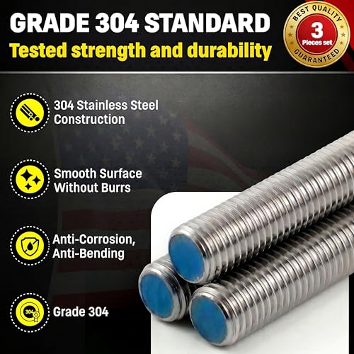 Chenango Supply 5/8-11 x 3, 304 Stainless Steel Fully Threaded Rod - size: 5/8-11 x 3ft (3 Pack)