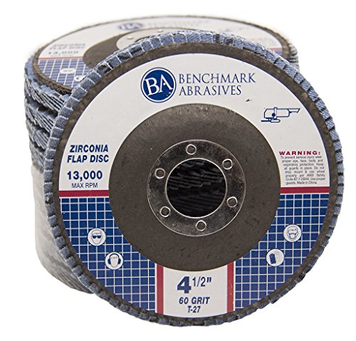 Benchmark Abrasives 4.5" Premium Zirconia Type 27 Flap Discs Grinding Wheels for Sanding Stock Rust Removal Finishing Grinding Deburring Stainless Steel, 7/8" Arbor (10 Pack) - 60 Grit - style: 60 Grit