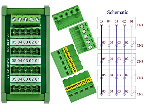 Slim DIN Rail Mount 10A/300V Pluggable Screw Terminal Block Distribution Module (5x5 Position) - style: 5x5 Position