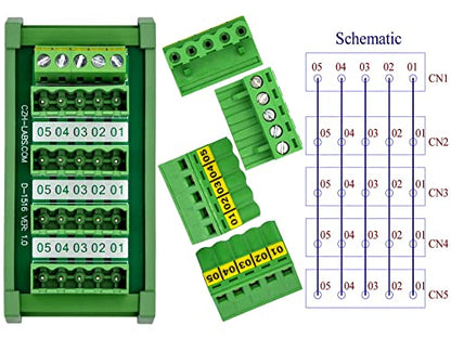 Slim DIN Rail Mount 10A/300V Pluggable Screw Terminal Block Distribution Module (5x5 Position) - style: 5x5 Position