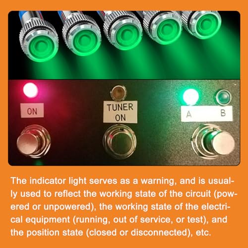 GASHER 5 PCS Energy Saving Indicator Light, LED Light 12V/24V/110V 20mA Panel Mount Light, Mounting Hole Size 6mm Green LED (12V) - color: Green, size: 6MM（12V）