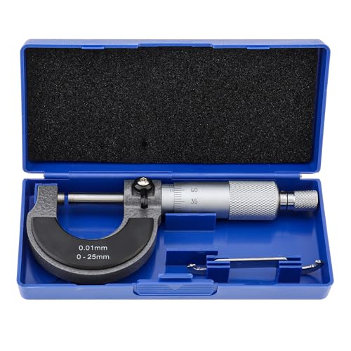 Outside Micrometer, Ratchet Stop, 0-25mm Range, 0.01mm Graduation, +/-0.004mm Accuracy, Precision Machinist Tool