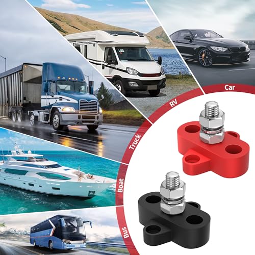 Joinfworld Bus Bar 12V 250A Power Distribution Block Single 5/16" Stud Battery Post Junction Block for Marine Automotive Car Boat Solar System - Positive&Negative (Pack of 2) - size: 5/16" (M8) Stud (Pack of 2)