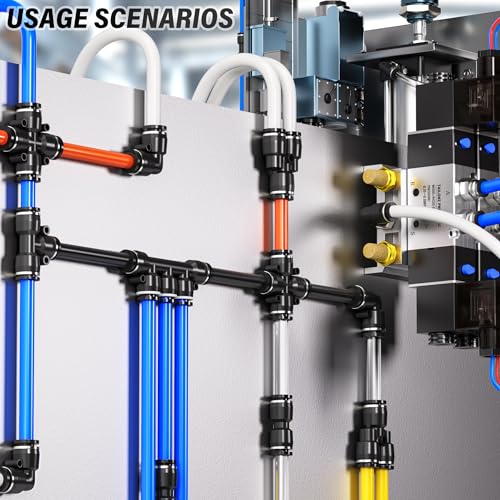 TAILONZ PNEUMATIC Blue 3/8 Inch OD 10 Meter 32.8ft PU Polyurethane Air Tubing Kit Pipe Hose Air Line Tubing Air Hose Fittings Push to Connect Fittings(27PCS) - color: Blue, size: 3/8" OD - 32.8 FT