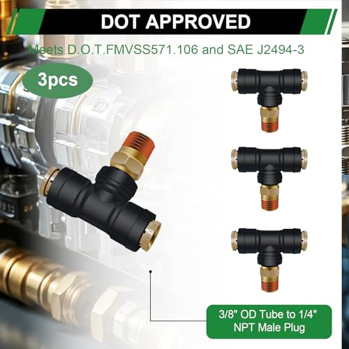DOT Air Line Quick Connect Tee Fittings 3PCS, 3/8" OD × 1/4" NPT - color: 3/8" * 3/8" * 1/4"NPT 3PCS