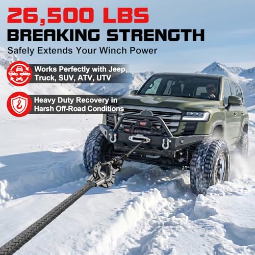 Synthetic Winch Rope Extension - 3/8" x 50ft 27000 lbs Heavy Duty Extension Winch Line Cable Replacement for ATV UTV Off Road Vehicle Jeep Truck - Grey - color: Grey, size: 3/8 Inch x 50 Feet