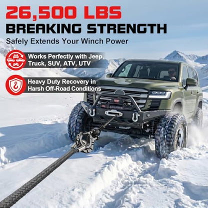 Synthetic Winch Rope Extension - 3/8" x 100ft 27000 lbs Heavy Duty Extension Winch Line Cable Replacement for ATV UTV Off Road Vehicle Jeep Truck - Grey - color: Grey, size: 3/8 Inch x 100 Feet