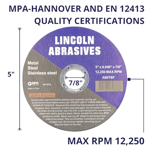 200 Pack 5" Cut-Off Wheels Lincoln Abrasives .040" Metal & Stainless Steel - style: 5" x .040"