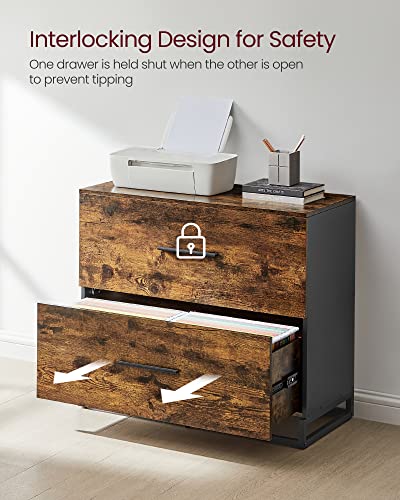 VASAGLE Lateral File Cabinet, Home Office, 2 -Drawer Filing Cabinet - color: Rustic Brown + Ink Black, size: 2 Drawers