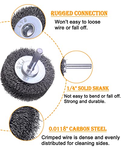 Rocaris 2 Pack 2 Inch Wire Wheel Brush for Drill Attachment - Heavy Duty Carbon Steel Brushes for Paint, Rust & Corrosion Removal - 0.0118" Wire, 1/4in Shank, 20000RPM