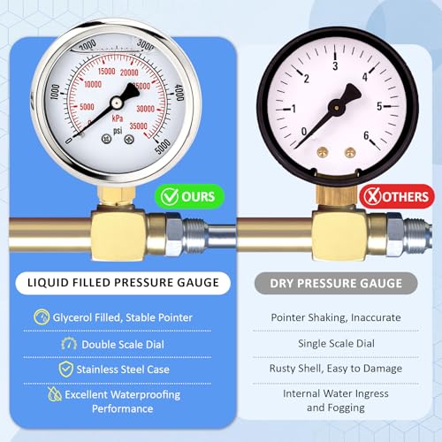0-5000 Psi 6 Pcs Glycerin Liquid Filled Oil Pressure Gauge, White - color: White, style: 0-5000 Psi