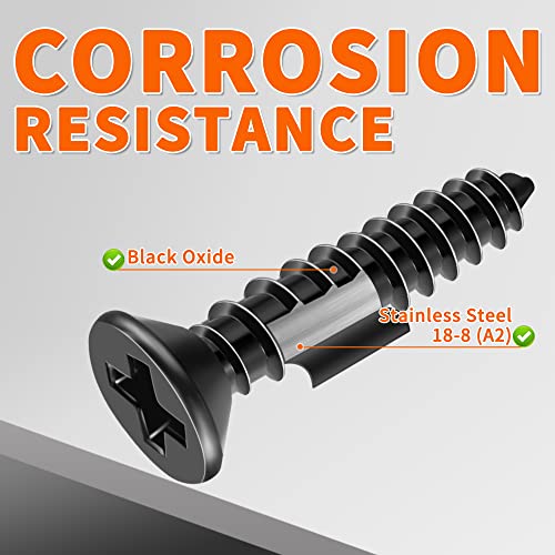 100 PCS #4 X 5/8 inch Stainless Steel 18-8 (A2) Wood Screws, Black Coated Flat Head Phillips Full Threaded 0.63" Length Small Screw by TPOHH - size: #4 X 5/8 inch