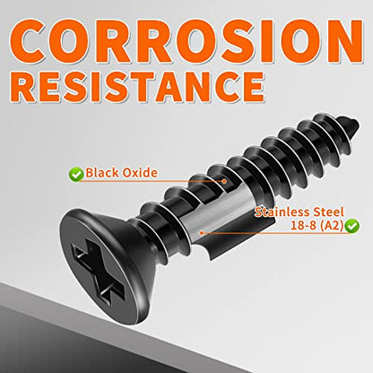 100 PCS #4 X 7/8" Stainless Steel 18-8 (A2) Wood Screws, Black Coated Flat Head Phillips Full Threaded No.4 X 0.87 inch Length Screw by TPOHH - size: #4 X 7/8 inch
