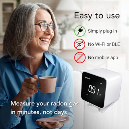 Ecosense Digital Radon Detector for Home, Plug-in, Display, EB100 - color: White