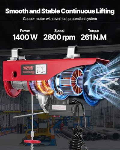 VEVOR Electric Hoist, 2200 lbs 120V Electric Winch with 328 ft Wireless & 14 ft Wired Remote Control, 40 ft Single Cable Lifting Height, Single/Double Slings, Lift Hoist for Garage Warehouse Factory - size: 2200LBS Wireless/Wired