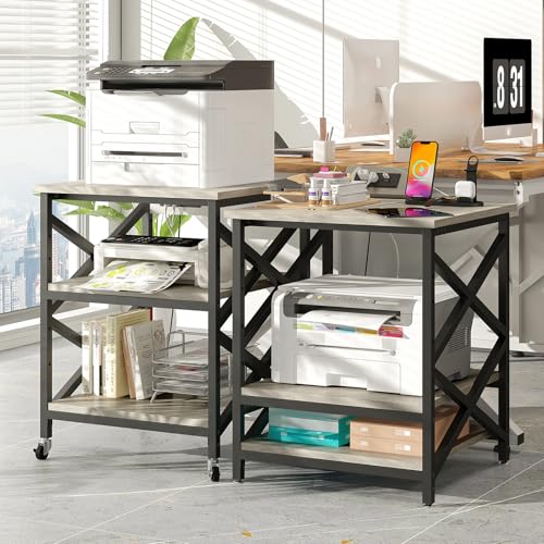 METYERRY 23.6"x23.6" Large Printer Stand with Power Outlet, 3 Tier Cart - color: Greige