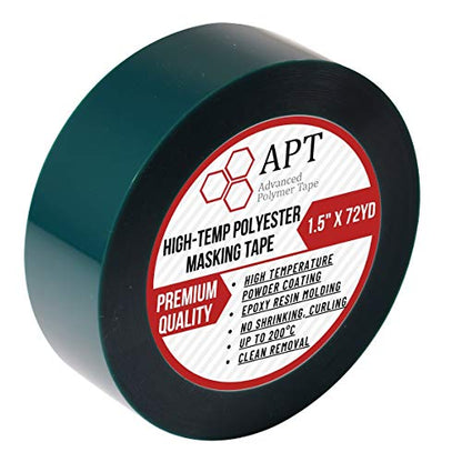 APT 2 Mil Polyester Tape With Silicone Adhesive, PET High Temperature Tape, 3.5 Mil Thickness for Powder Coating, E-Coating (1, 1.5" x 72Yds) - size: 1.5" x 72Yds