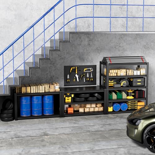 5-Tier 40”W X 20”D X 72”H Heavy Duty Garage Storage Shelves 2500LBS Basement Shelving Heavy Duty Adjustable Unit Rack Metal Rack(Black) - color: Black-hidden Hole, size: 40”W X 20”D X 72”H