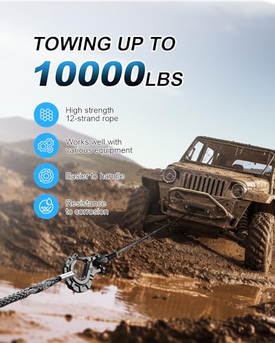 Kolvoii Synthetic Winch Rope Extension, 1/4 in x 50 ft, 10,000 lb, Grey - color: gray, size: 1/4 Inch x 50 Feet