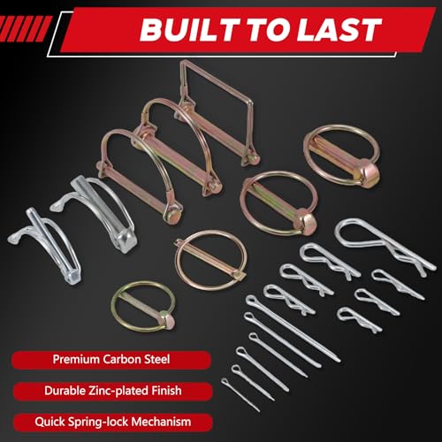 Cotter Pin Assortment Kit - 300PCS Heavy Duty Lynch Pin Set, Snap Pin, Hitch Pin & R Clip, Zinc-Plated Steel Linchpins for Tractor, Trailer, Truck, Lawn Mower, Farm Tools & Equipment