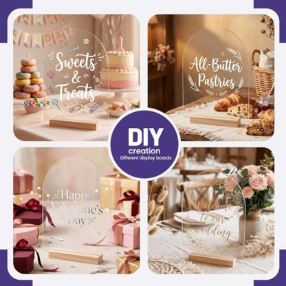 Bercoor 10 Pack 8x10 Inch Blank Clear Arch Acrylic Sign with Wooden Stands, Arched Round Top Acrylic Sheet, Arch Table Numbers for DIY Name Card Gifts Event Party Sign Decoration - size: 8x10 arched