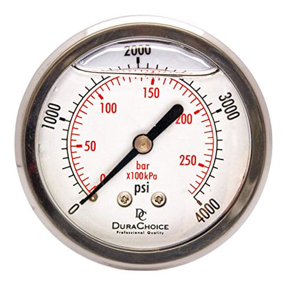 2-1/2" Oil Filled Pressure Gauge, Stainless Case, 1/4" NPT, 0-4,000 PSI - size: [0-4,000 PSI]