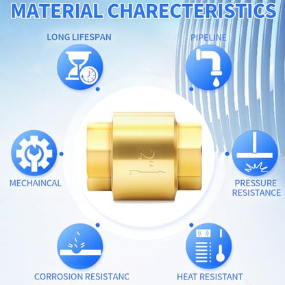 ChillWaves Brass In-Line Spring Check Valve 2" NPT Female Thread, One-Way Non-return Vertical Check Valve for Backflow Prevention(1-PACK) - size: 2" FNPT
