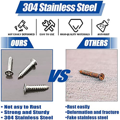 #4 x 3/4" (M3x20mm) 304 Stainless Steel Flat Head Wood Screws, 100pcs - size: #4 x 3/4''-100pcs