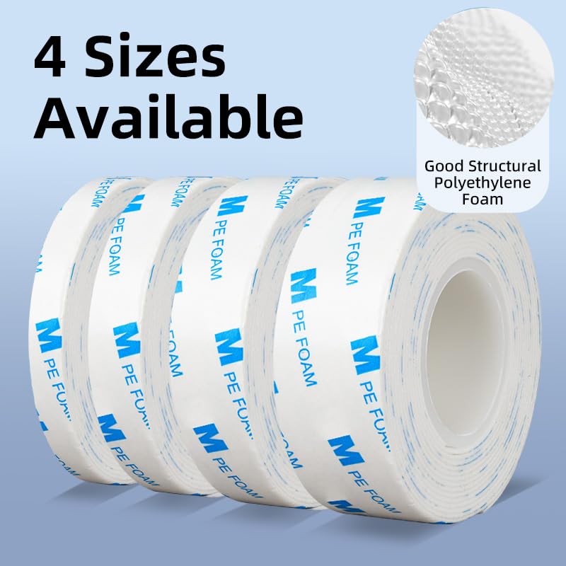 Heavy Duty Double Sided Foam Mounting Tape 0.4 Inch by 10 Feet Roll Waterproof Removable with Industrial Strength Adhesive for Picture Hanging Wall Mounting Automotive Trim DIY Crafts Projects