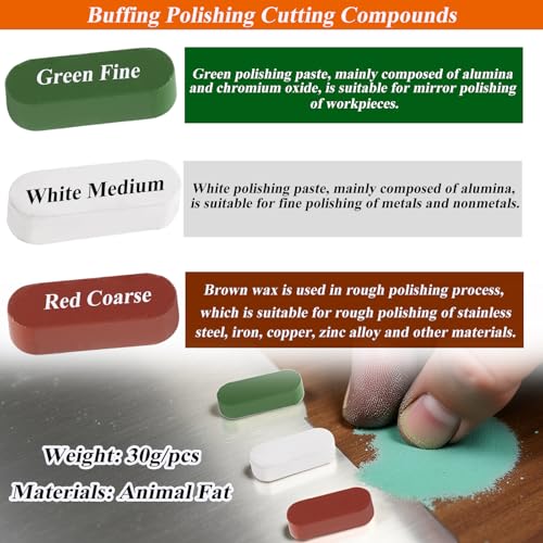 Metal Buffing Polishing Compound Kit,Buffing Wheel Compound Including White Diamond,Red Rouge, General Green(3 Pack, 4 Oz) - size: 4 Oz