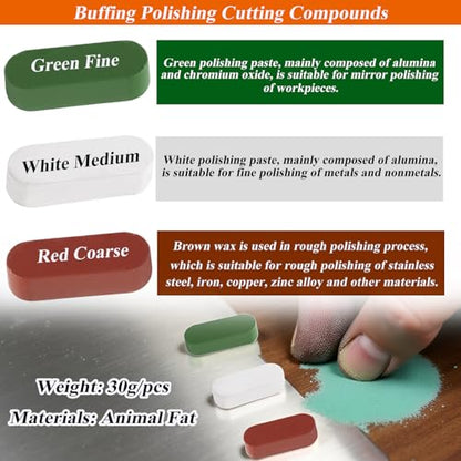 Metal Buffing Polishing Compound Kit,Buffing Wheel Compound Including White Diamond,Red Rouge, General Green(3 Pack, 4 Oz) - size: 4 Oz