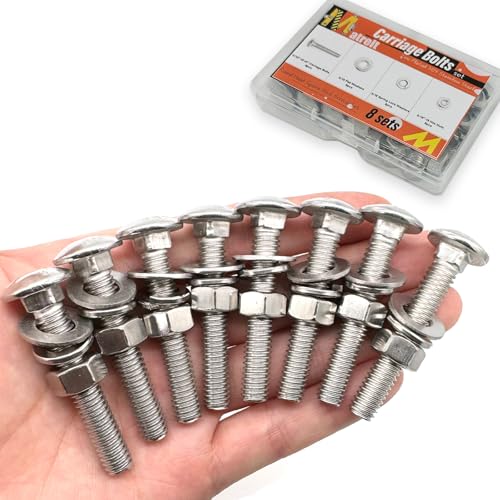 8 Sets 5/16"-18 x2 Carriage Bolts Round Head Square Neck Screws with Hex Nuts Flat Washers Spring Lock Washers 304 Stainless Steel Full Thread Coverage Square Neck Bolts Assortment Kit - size: 5/16"-18 x2"-8 Sets